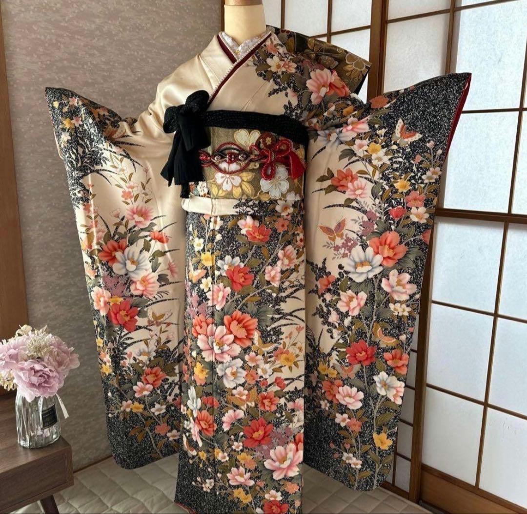 ラテ　 振り袖　ファー　バックのセット