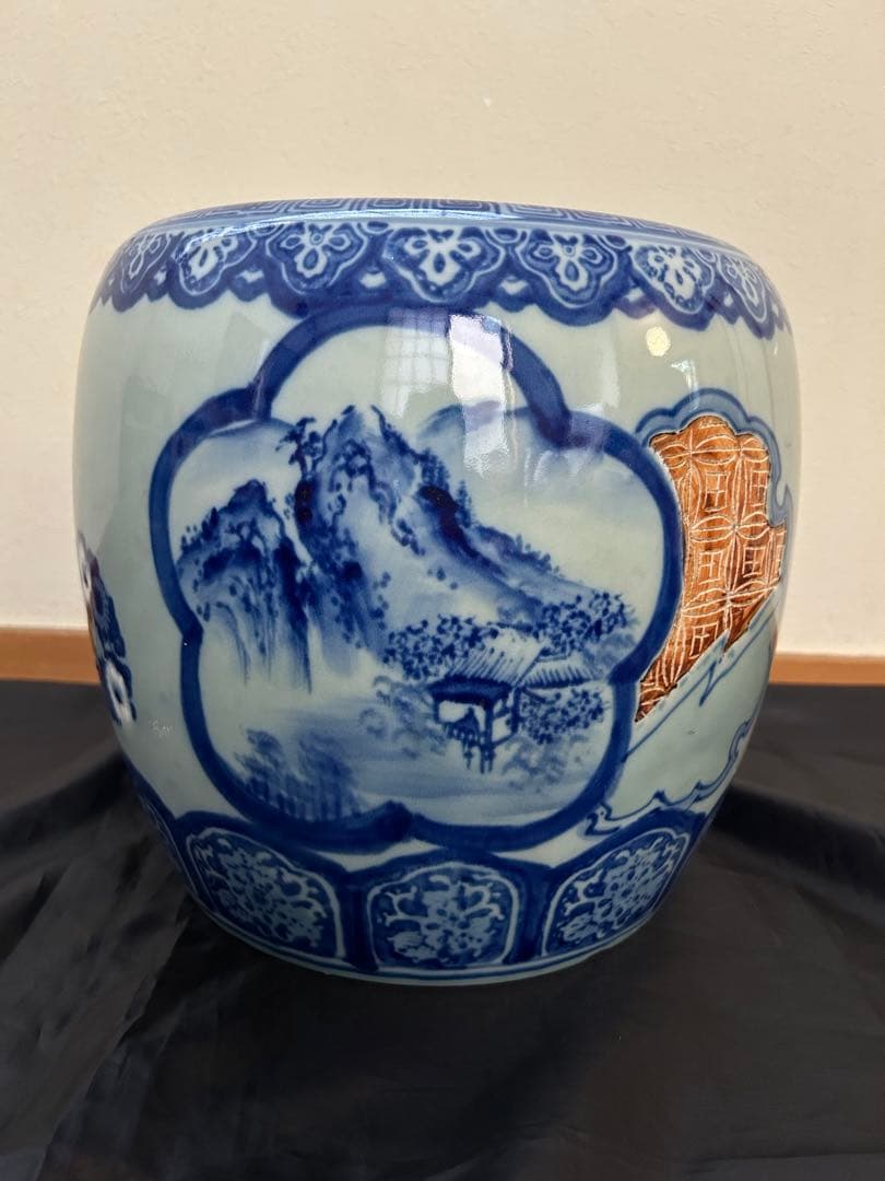 青白陶器 火鉢 山水画　昭和時代　祖父の品　陶器　手あぶり　青