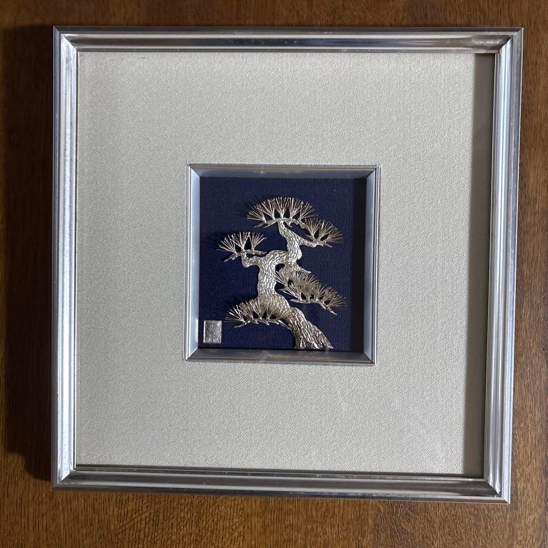純銀製工芸 松の木のアート作品