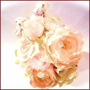 高級造花 アーティフィシャルフラワーベアブーケ ホワイト＆ピンク