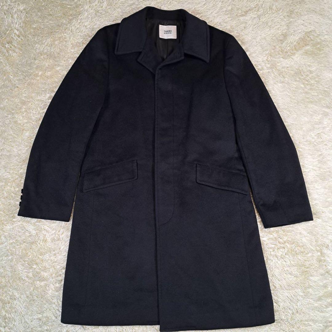 極美品　タケオキクチ ステンカラーコート　アンゴラ カシミヤ ブラック